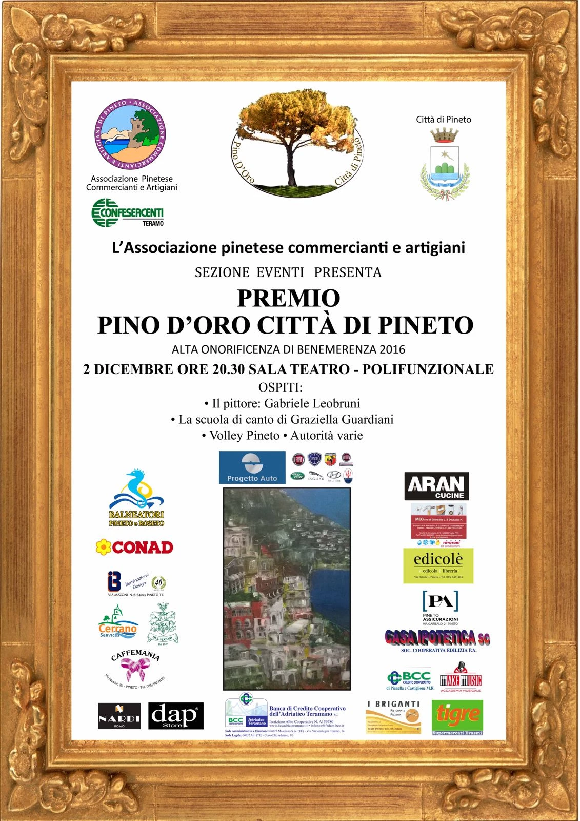 A Pineto il 2 Dicembre la settima edizione del PREMIO PINO D'ORO